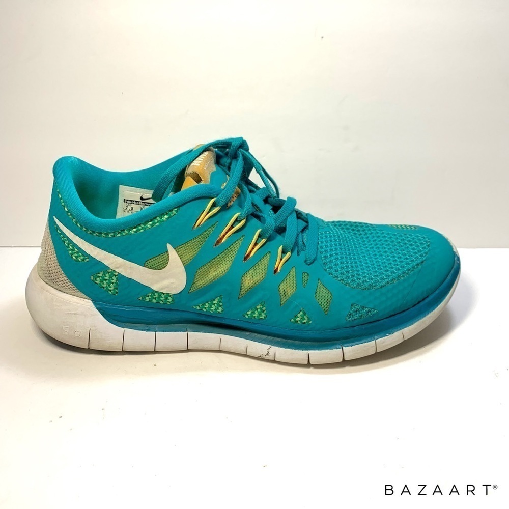 Nike Free Run 5.0 Teal Women’s Running Shoes Teal And Yellow Size: 7.5